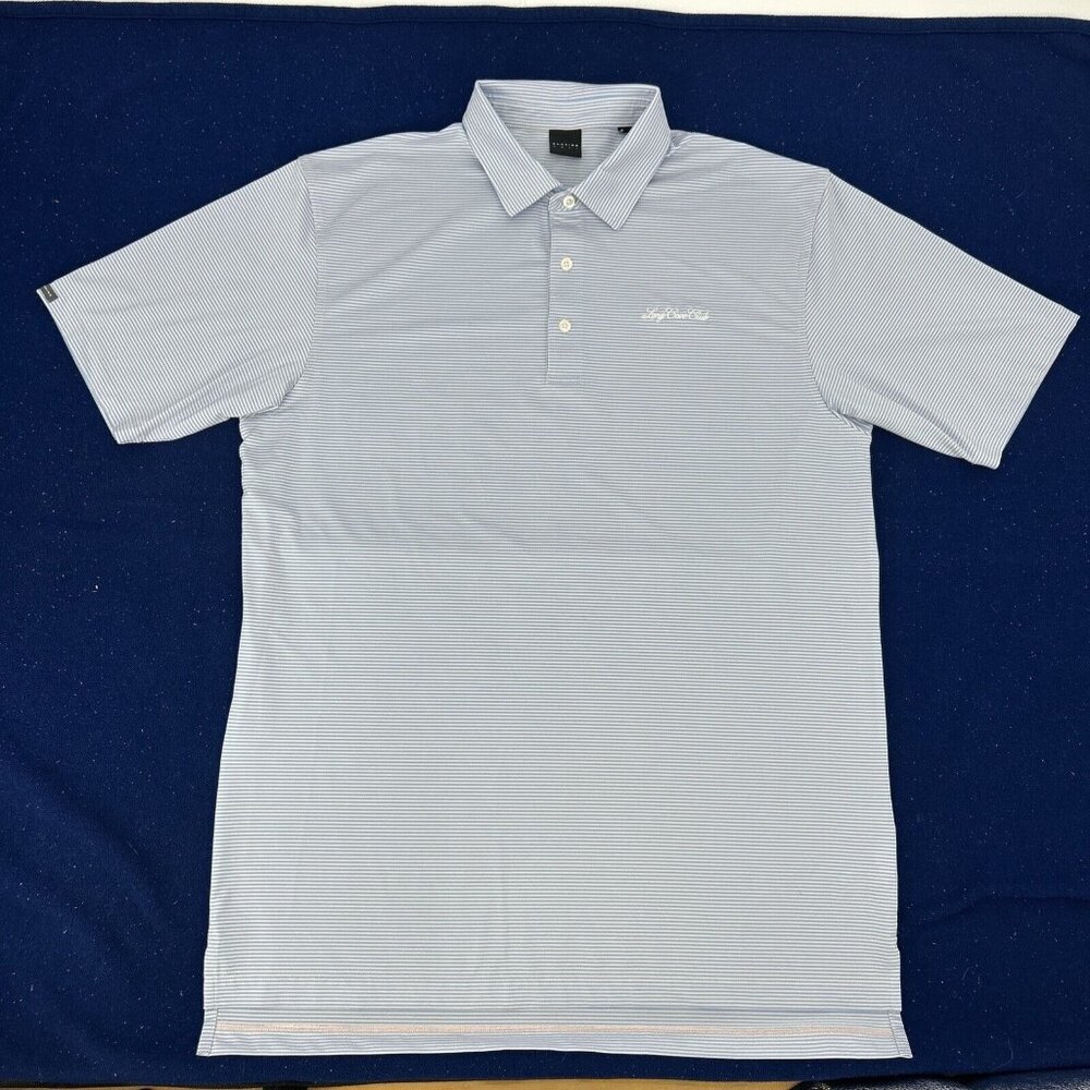 Dunning Shirt‎ Men's XL Blue Pink Stripes Short Sleeve Polo Golf Long Cove Club